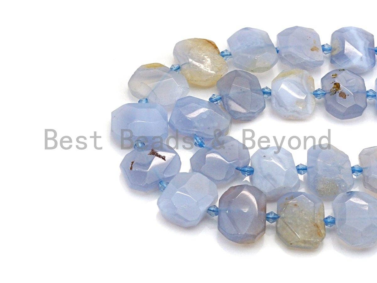 BestBeads&Beyond – wholesale Beads – High Quality Natural Blue Chalcedony Rectangle Faceted Beads, Natural Chalcedony beads, 16x22mm, sku#U6613