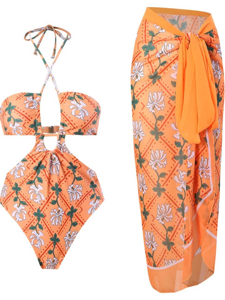 String Halter One Piece Swimwear with Cover SKSW40150 for wholesale by Sweetkama