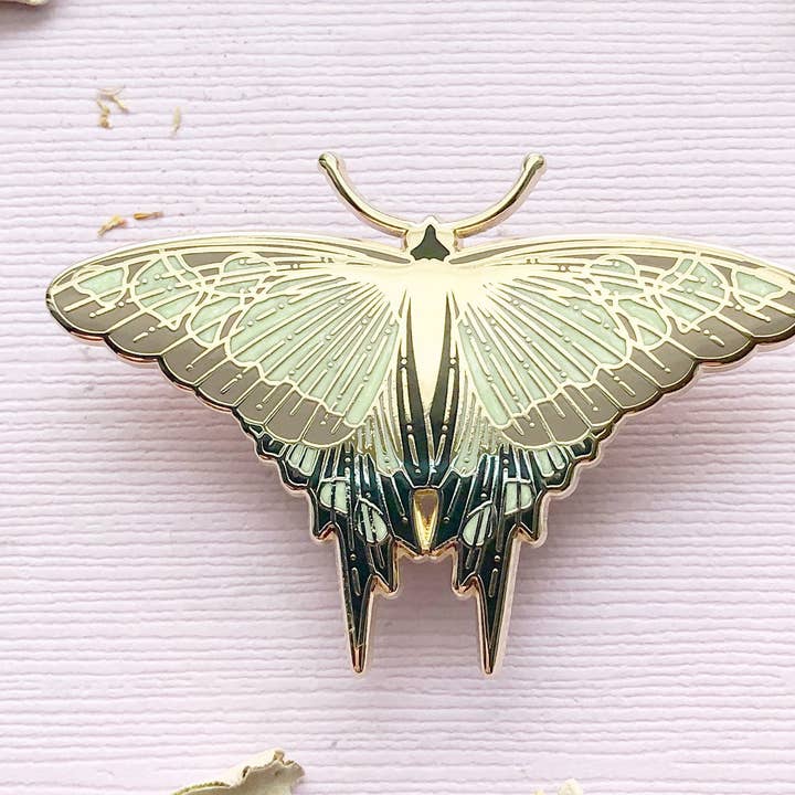 Alfiler esmaltado Glassy Bluebottle Butterfly (Graphium cloanthus) para venta al por mayor de Alum and Ink