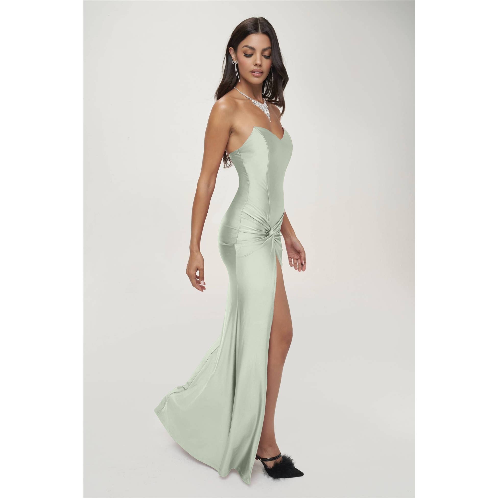 CEFIAN FASHION – Vestido - Mulher por atacado – VESTIDO MAXI DE CETIM AMARA LATERAL TWIST13