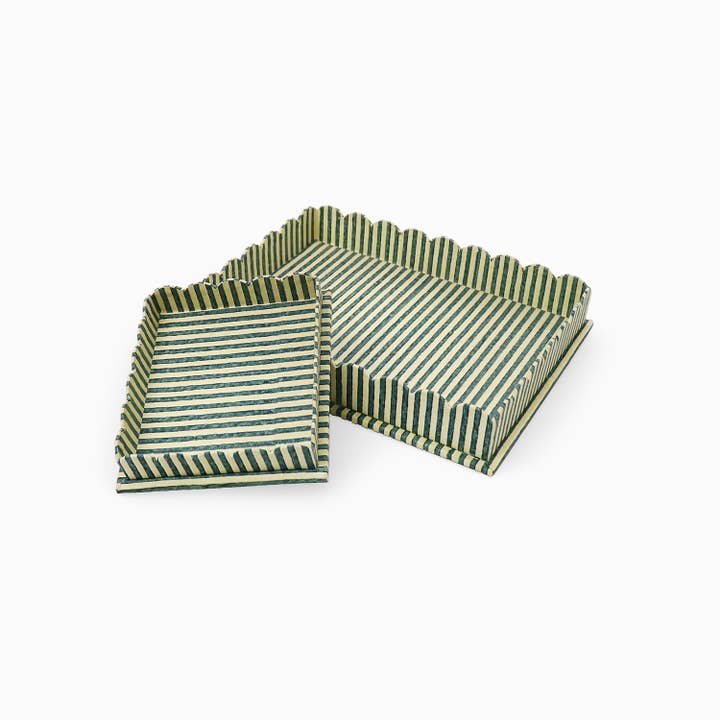 RECTANGULAR SCALLOPED TRAY - BLUE/BROWN for wholesale by Craft Boat