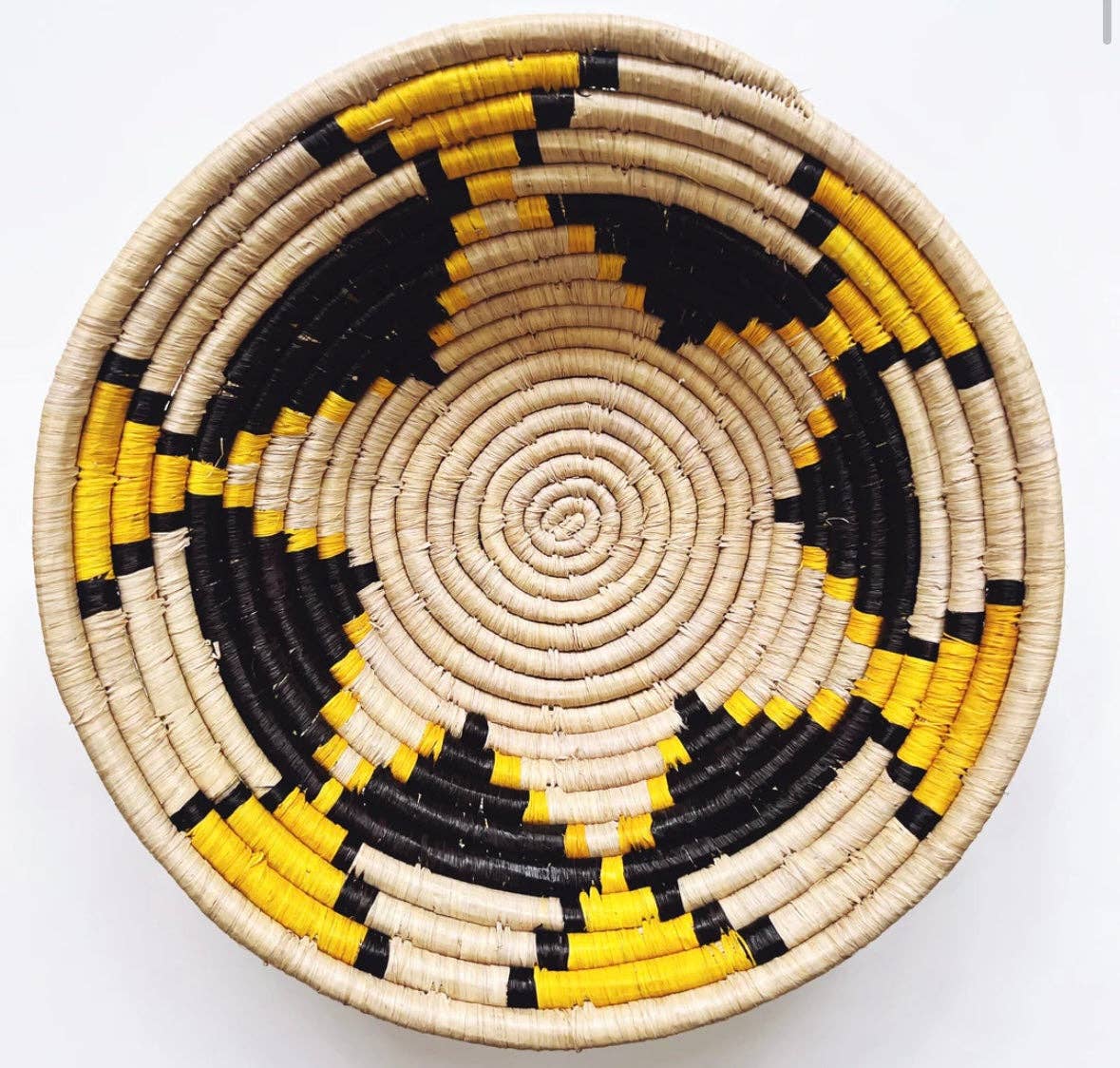 The African Home Goods - Wholesale Decorative Plate/Dish/Bowl - Trade Uganda African Bukedo Bowl  Black Yellow & Tan 13" Across -0