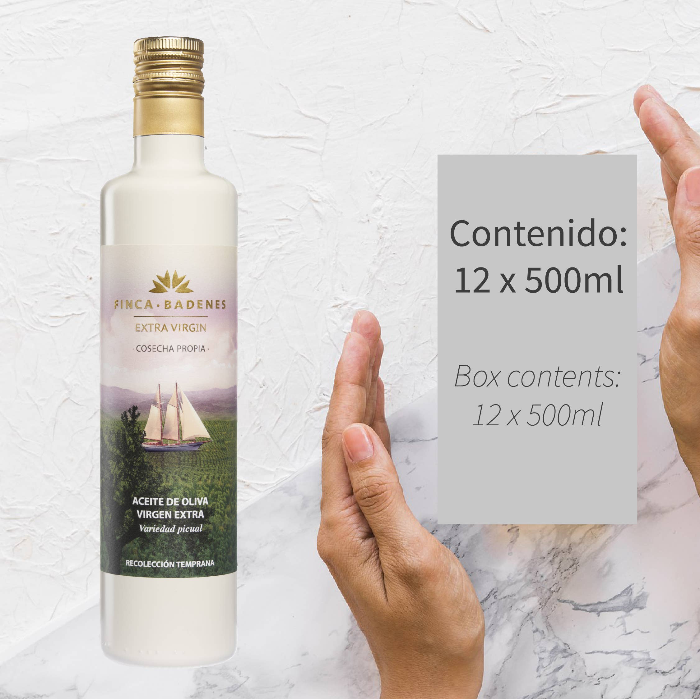 AIRES DE JAEN - Venta al por mayor Aceite de oliva - PACK 12 x 500ml AOVE Finca Badenes PICUAL cosecha temprana3