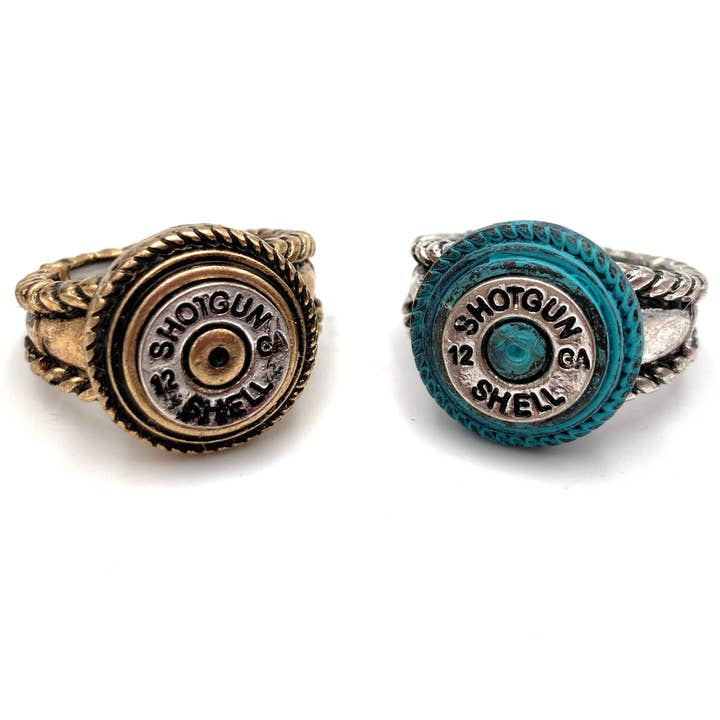 Lunar Deer - Wholesale Band/Stacked Ring - 12 GA Shotgun Bullet Shell Western Stretch Ring