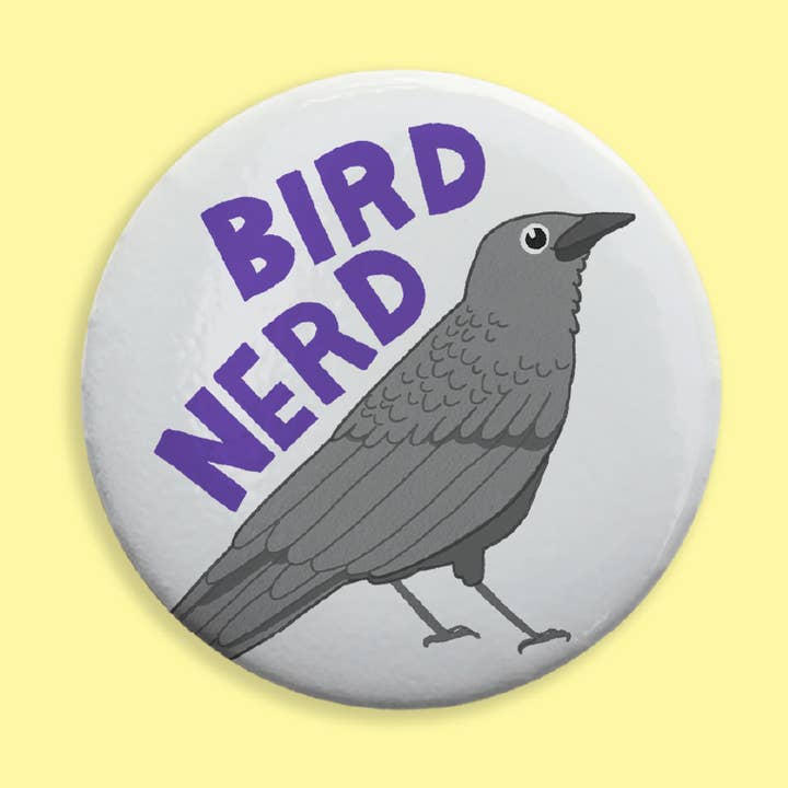 Bird Nerd Crow Pinback Button for wholesale by Kestrop Studio