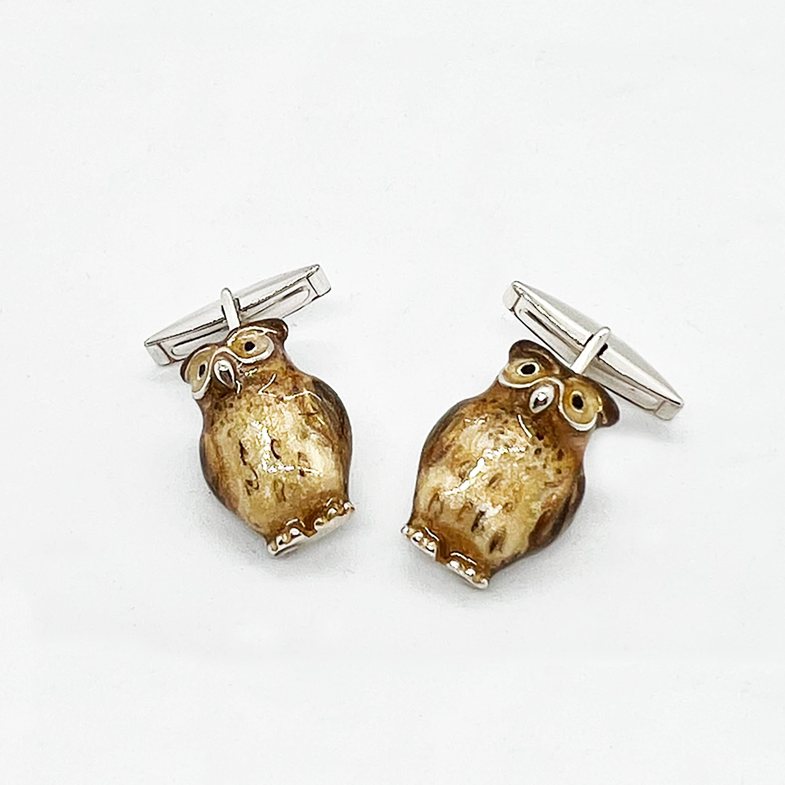 Saturno Srl - Vendita all'ingrosso Orecchini a bottone - GEMELLI IN ARGENTO CON GUFI SMALTATI1