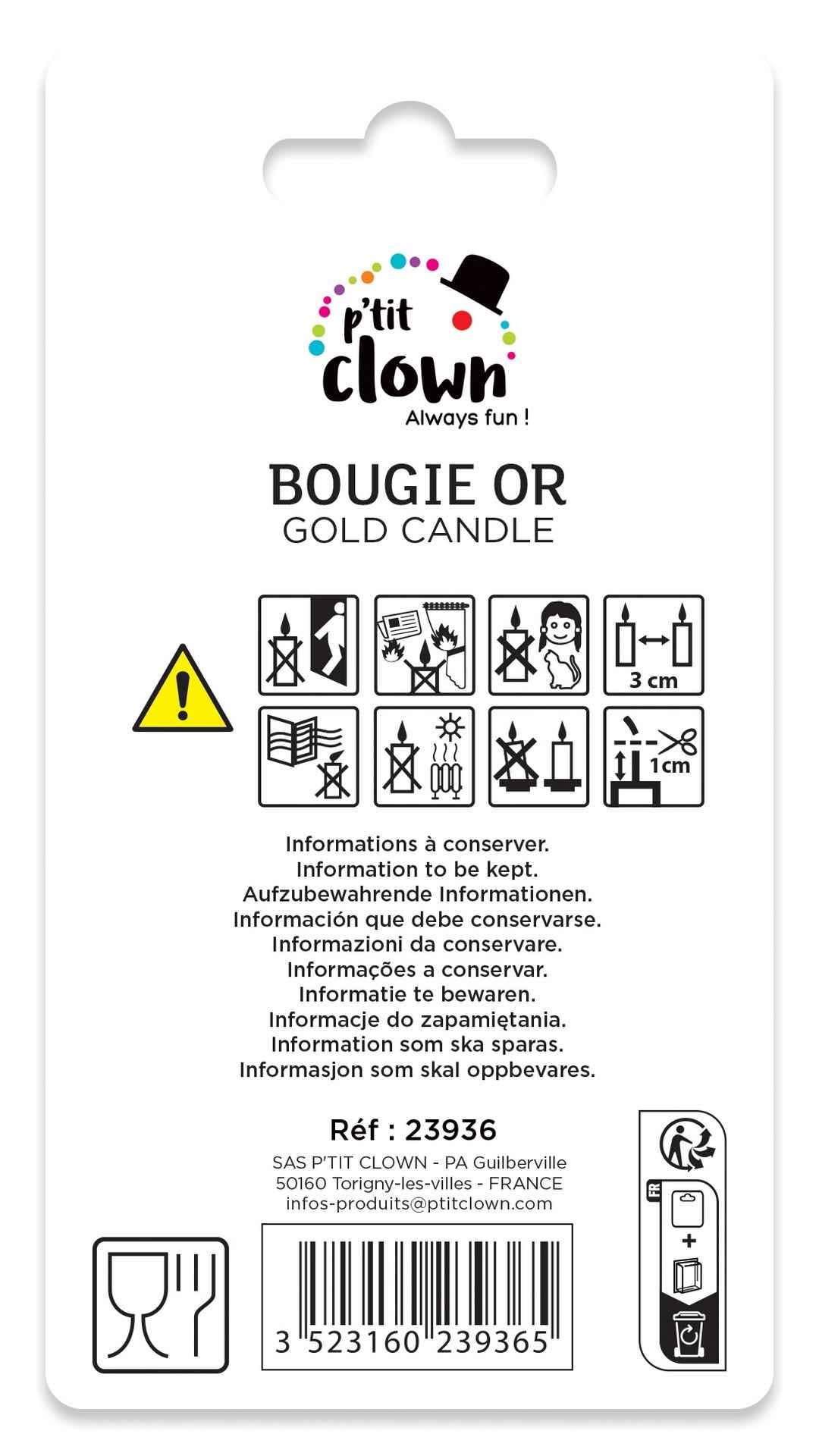 P'tit Clown - Vendita all'ingrosso Candeline per torte - Candela dorata a forma di numero 63