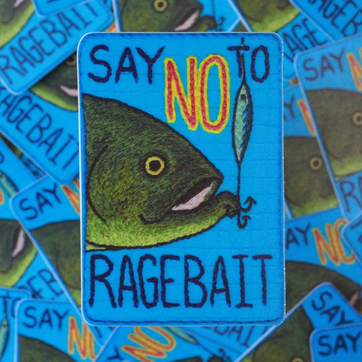 "Disons NON aux appâts à rage" Autocollant en vinyle poisson pour la vente par Emmy's Fibre Arts