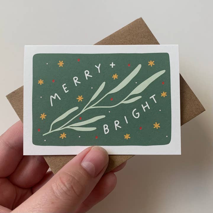 Tiny Enclosure Card - Merry + Bright for wholesale by allie biddle