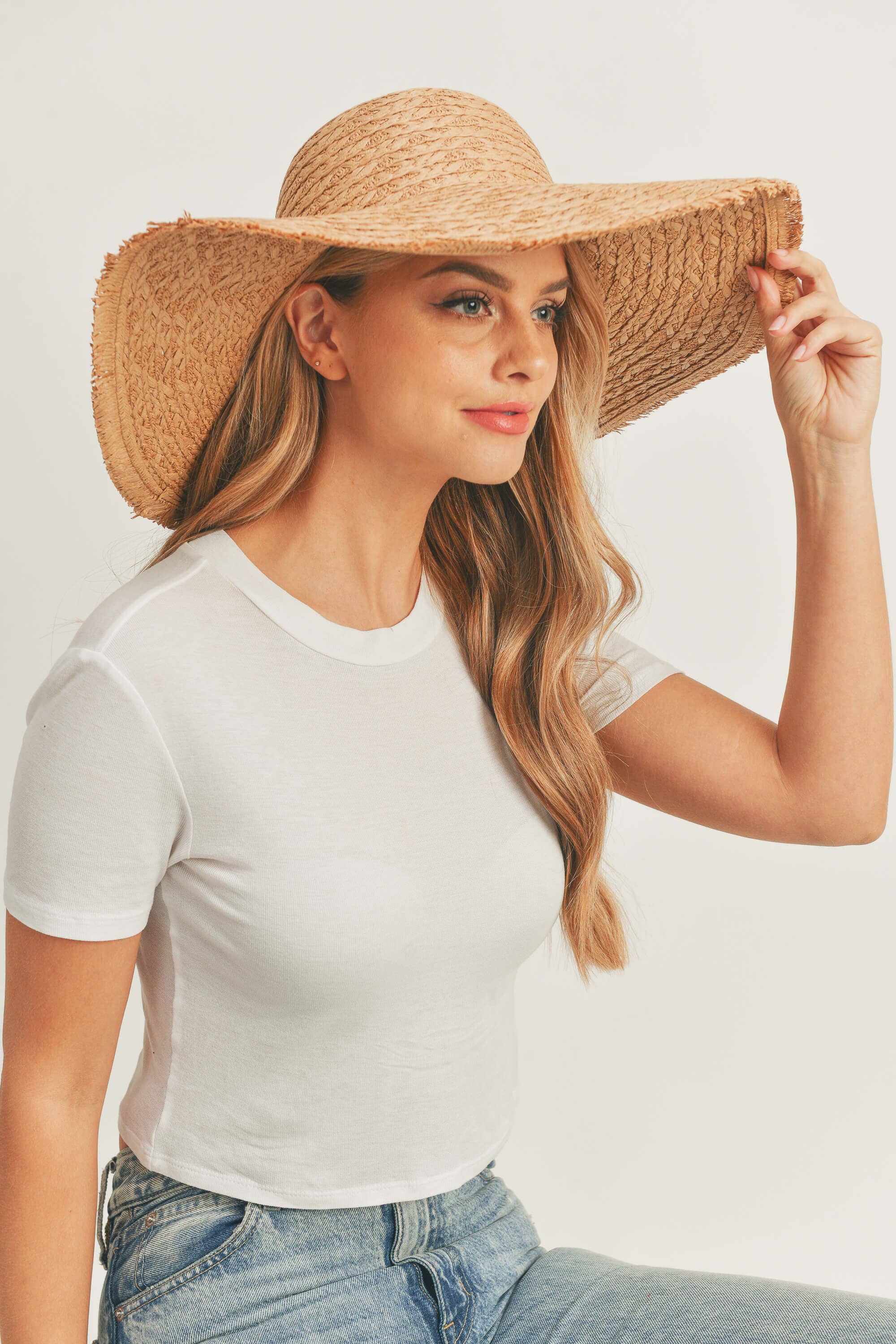 MiMi Wholesale - Wholesale Straw Hat - Women's - MH0095 Floppy Straw Sun Hat with Frayed Edges10