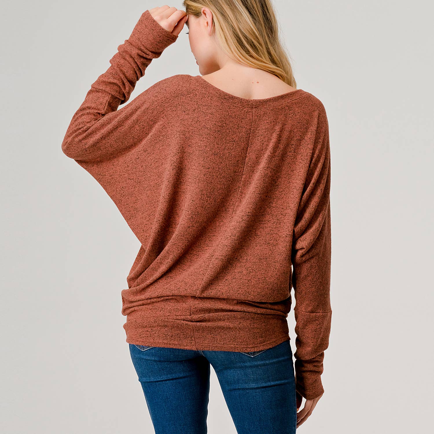 Heimious - Vente Haut en maille – femme - Haut en tricot Hacci à manches longues et col rond à manches Dolman, 270127