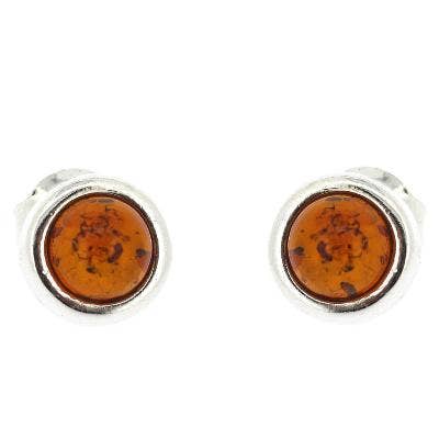 Liten rund form Orange Amber Stud örhängen och Box för wholesale av Nova Silver