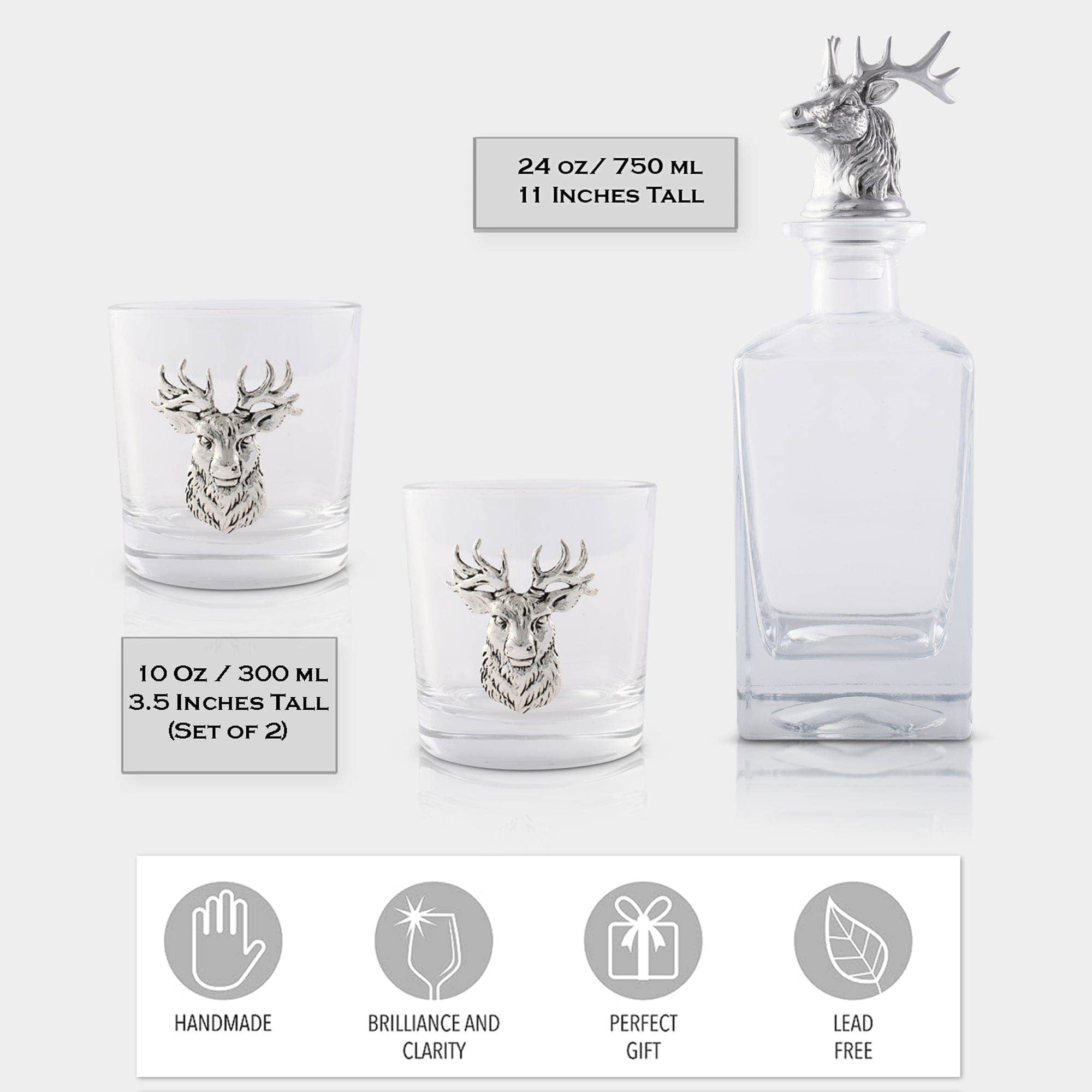 Arthur Court - Wholesale Decanter - Elk / Deer Bust Decanter Set with Glasses2