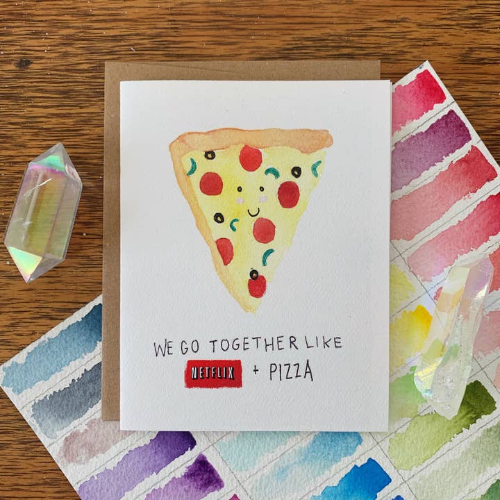 Tarjeta de felicitación de Netflix y pizza para venta al por mayor de Jess Weymouth