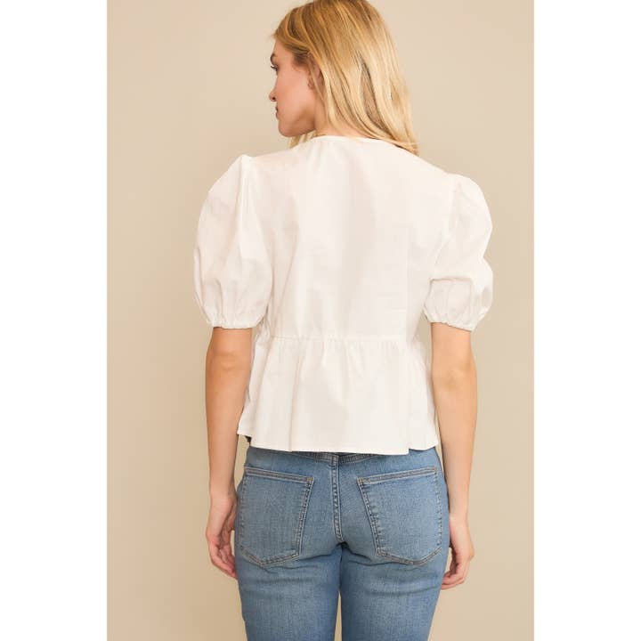 Sweet Generis – Großhandel Bluse – Damen – Babydoll-Bluse aus Baumwollgewebe mit offenem Vorderteil und Schleifendetails15