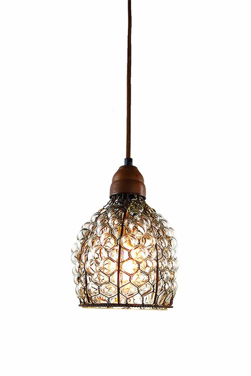Vagabond Vintage - Wholesale Chandelier/Hanging Light - CHICKEN WIRE AND GLASS WIDE PENDANT1