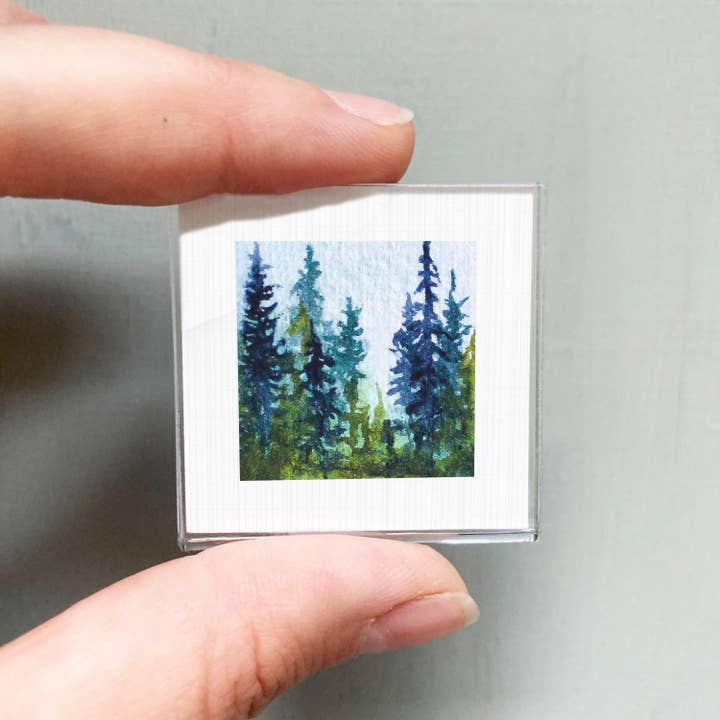 Misty Pines Mini Art Print - 1.5"-2.5" Framed for wholesale by Mick's Art Goods