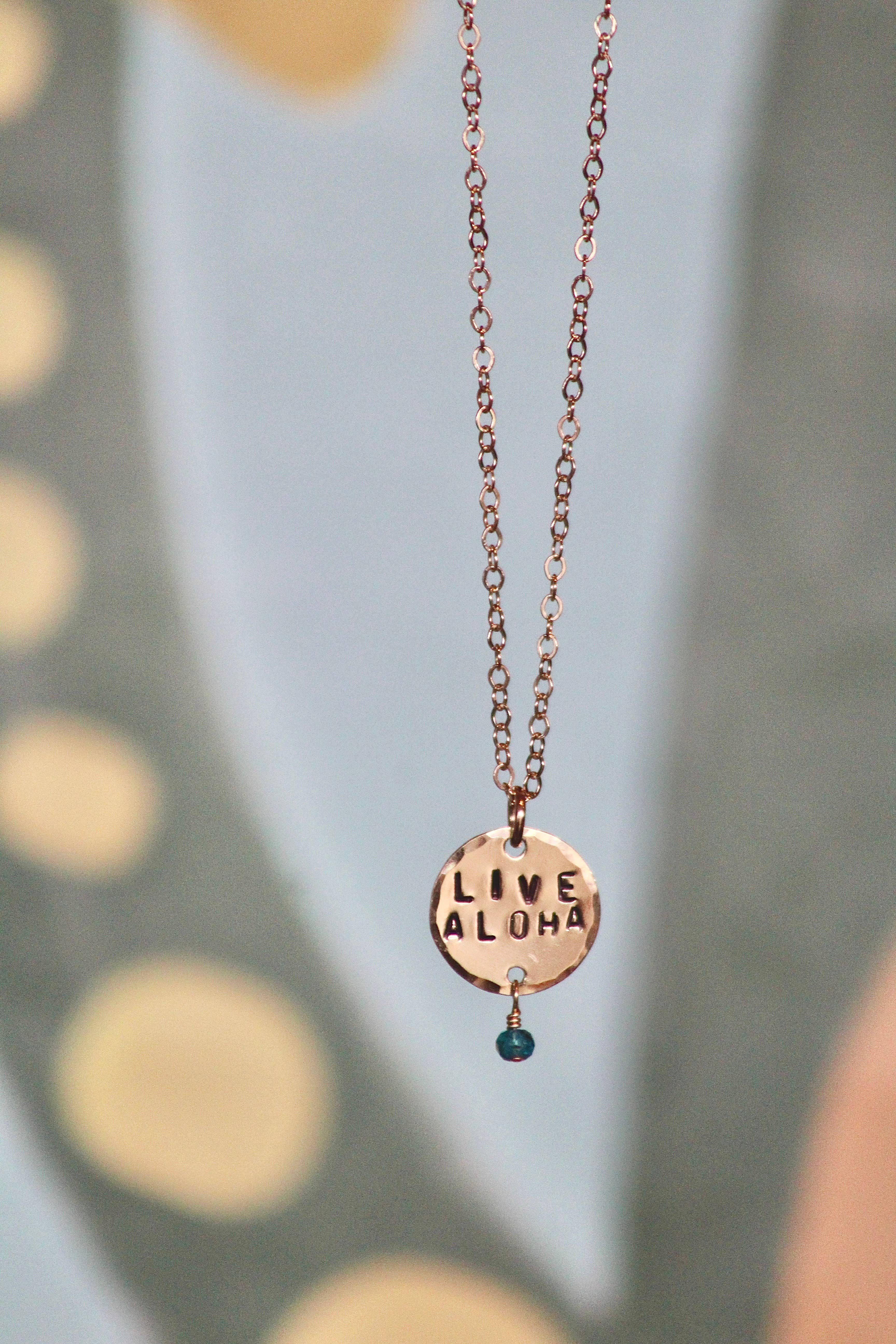 Beach Babe Hawaii - Wholesale Pendant/Charm Necklace - Custom Hand Stamped Coin Necklace with Gemstone1