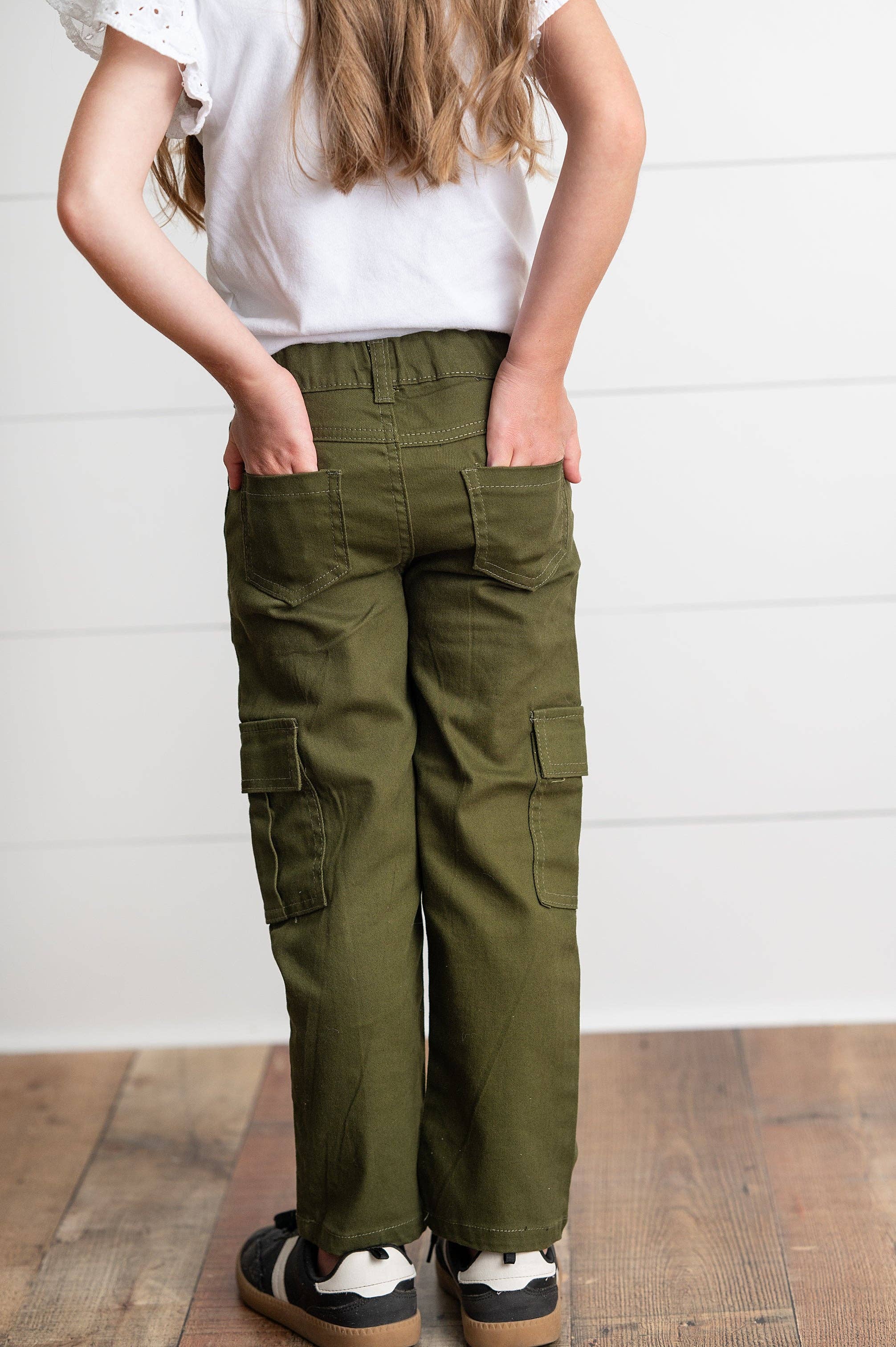 Oopsie Daisy - Wholesale Pants - Kids - Kids Olive Green Denim Cargo Pants With Pockets9