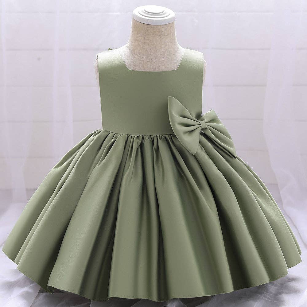 MyKids-USA® - Wholesale Dress - Baby - Baby Girl Solid Color Bow Patched Design Sleeveless Western Style Satin Dress22