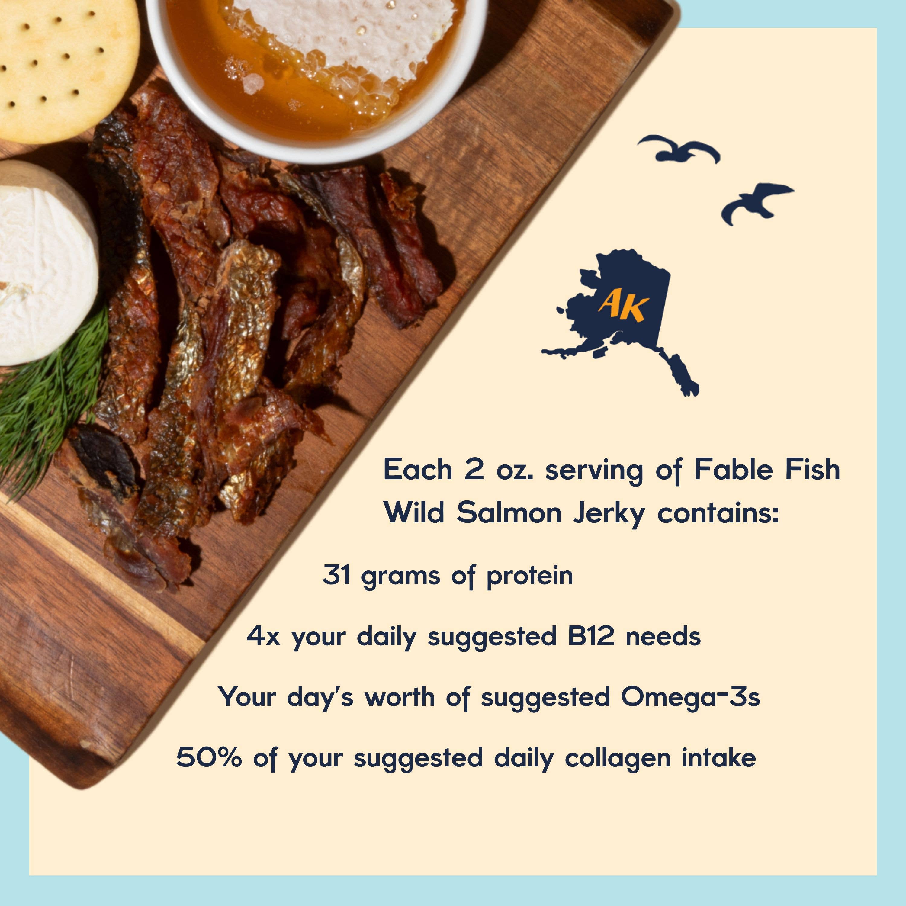 Fable Fish Company - Wholesale Jerky - Sea Salt Wild Alaskan Sockeye Salmon Jerky (64 ct case)4