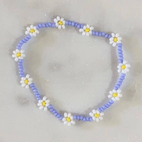 Bracelet/bracelet de cheville Periwinkle Daisy pour la vente par Dainty Daisy Bead Co.
