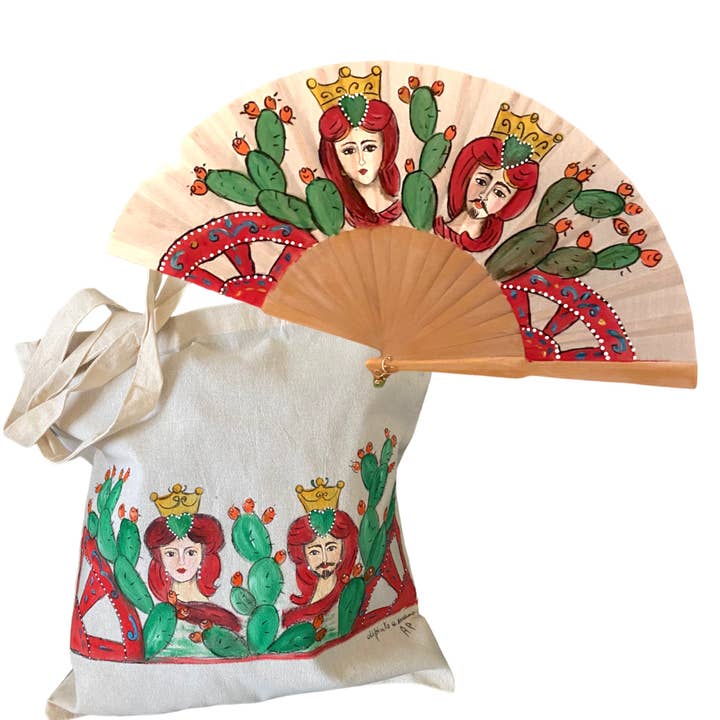 Hand-painted shopper and fan for wholesale by Arte e sfizio