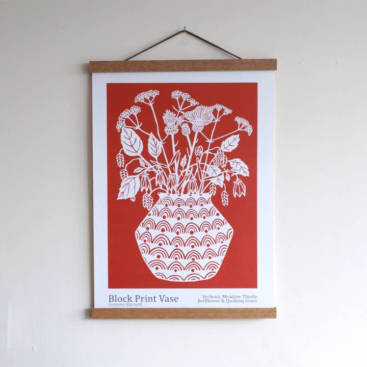 A3 Block Print Vase Art Print for wholesale by Gemma Barnett
