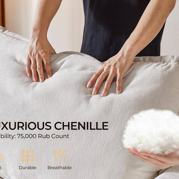 102.8 Inch White Chenille Power Recliner Sofa With Headrest Storage USB Table Wall Hugger for wholesale on Faire8