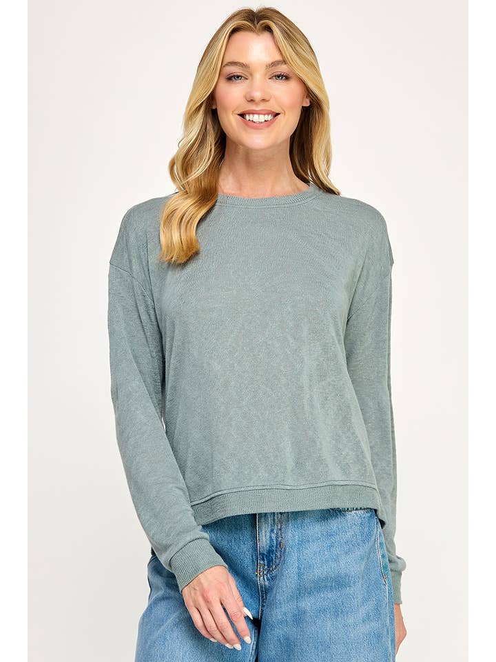 Wasabi + Mint - Wholesale Knit Top - Women's - HACCI SLUB CREW NECK L/S BOXY TOP W/ RIB CONTRAST1