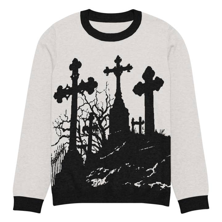 Krampusnacht stickad tröja med rund hals (redo att skickas) för wholesale av Goth Cloth Co.