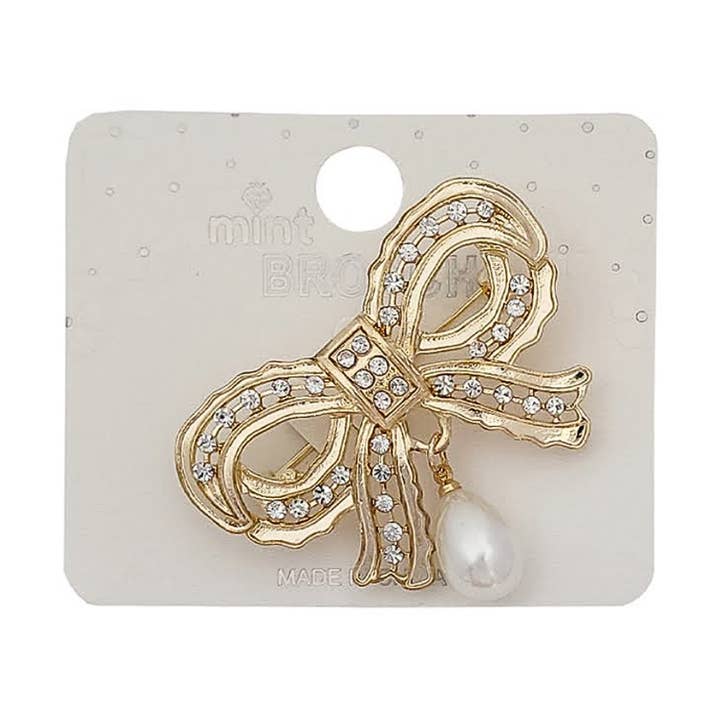 Strass-Schleife & Perlenanhänger-Brosche für den Großhandel von Atlas Fashion