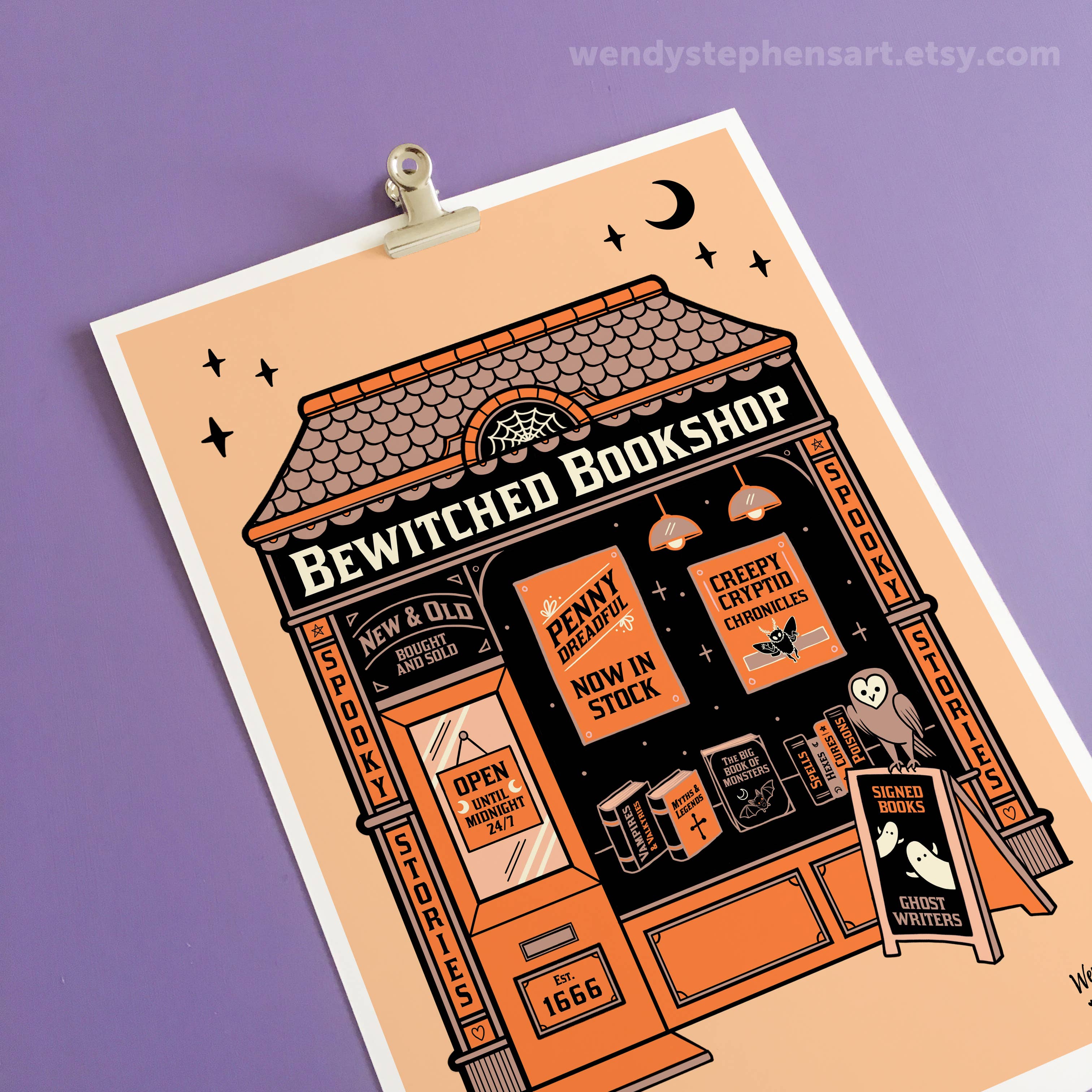 Wendy Stephens Art - Wholesale Art Print - Bewitched Bookshop Witch Print Gothic Art Print2