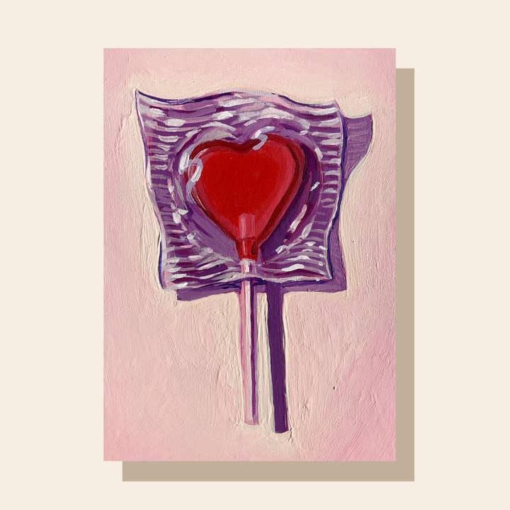 Heart Lollipop Candy Painting 5x7 Art Print for wholesale by Painting With James