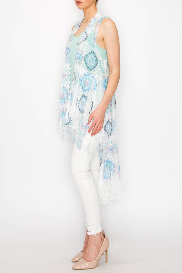 CRO BOHEMIAN ALL LACE HI LOW VEST-U013 IVORY/CRO for wholesale on Faire1