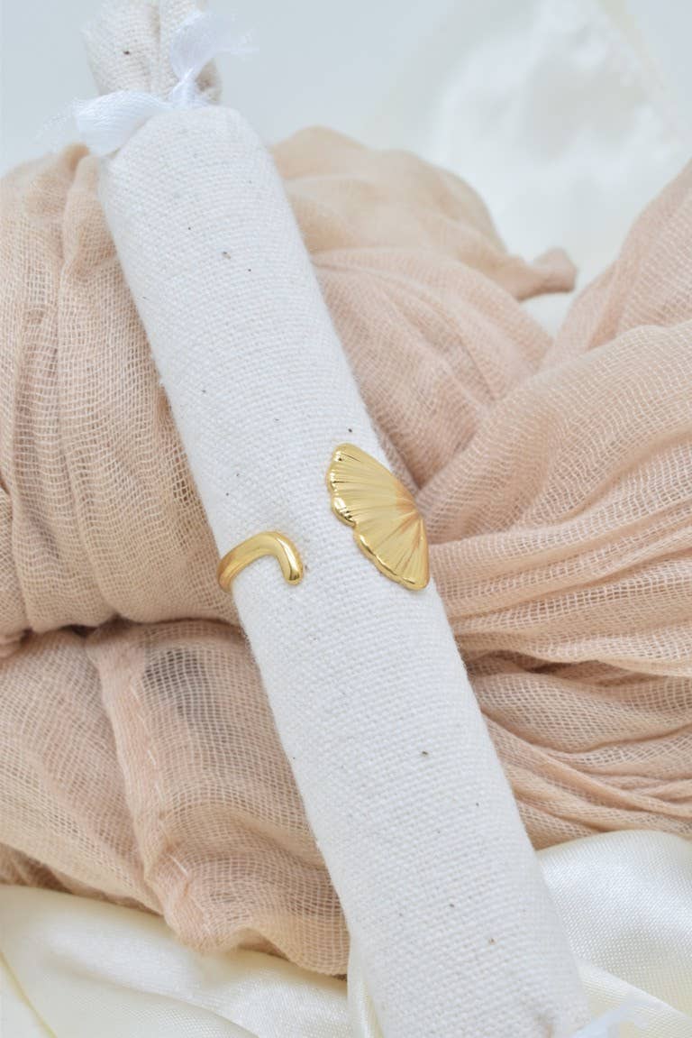 Kapyco - Wholesale Band/Stacked Ring - Ginkgo leaf ring in stainless steel - BG3102711