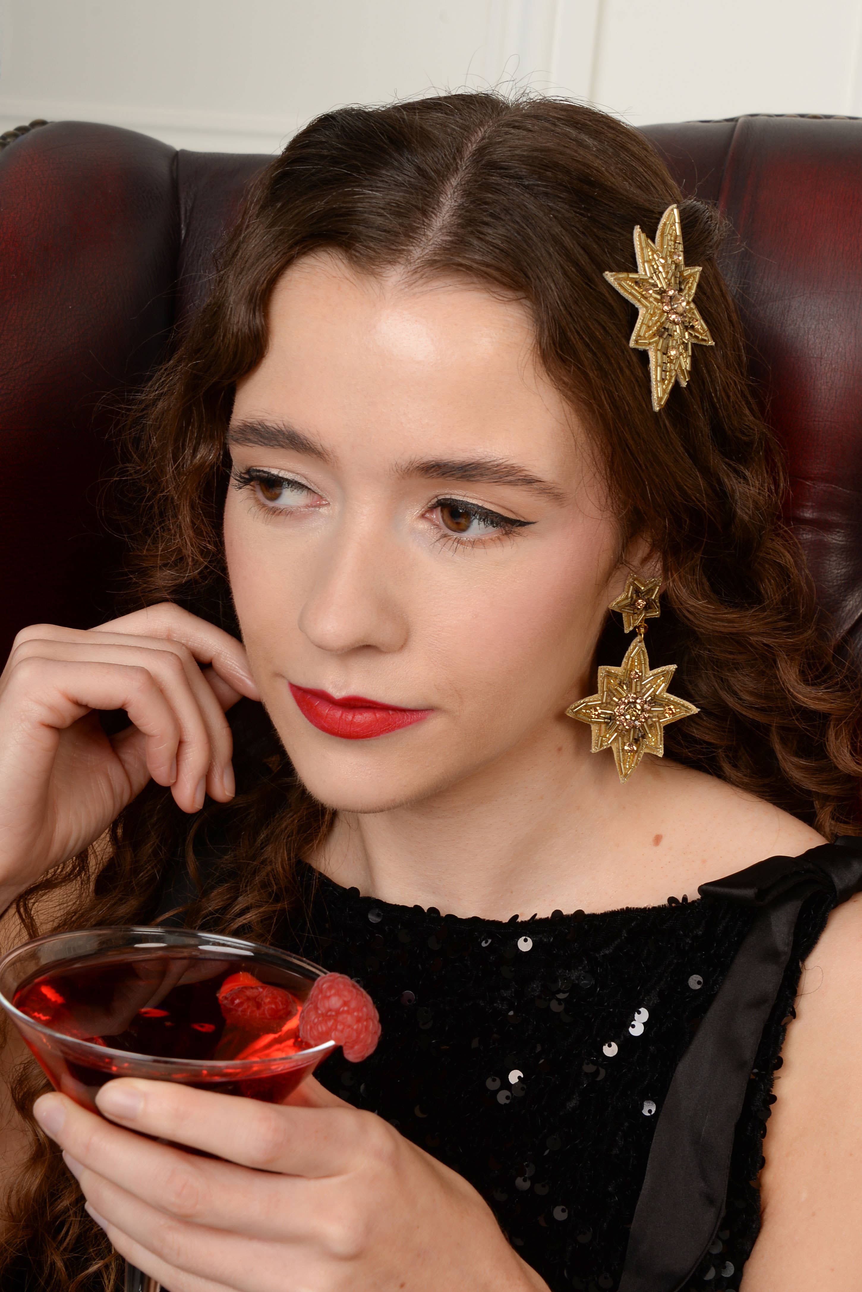 My Doris - Wholesale Dangle earrings - LARGE GOLD DOUBLE STAR DROPS1