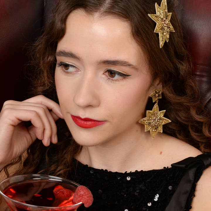 My Doris - Wholesale Dangle earrings - LARGE GOLD DOUBLE STAR DROPS1