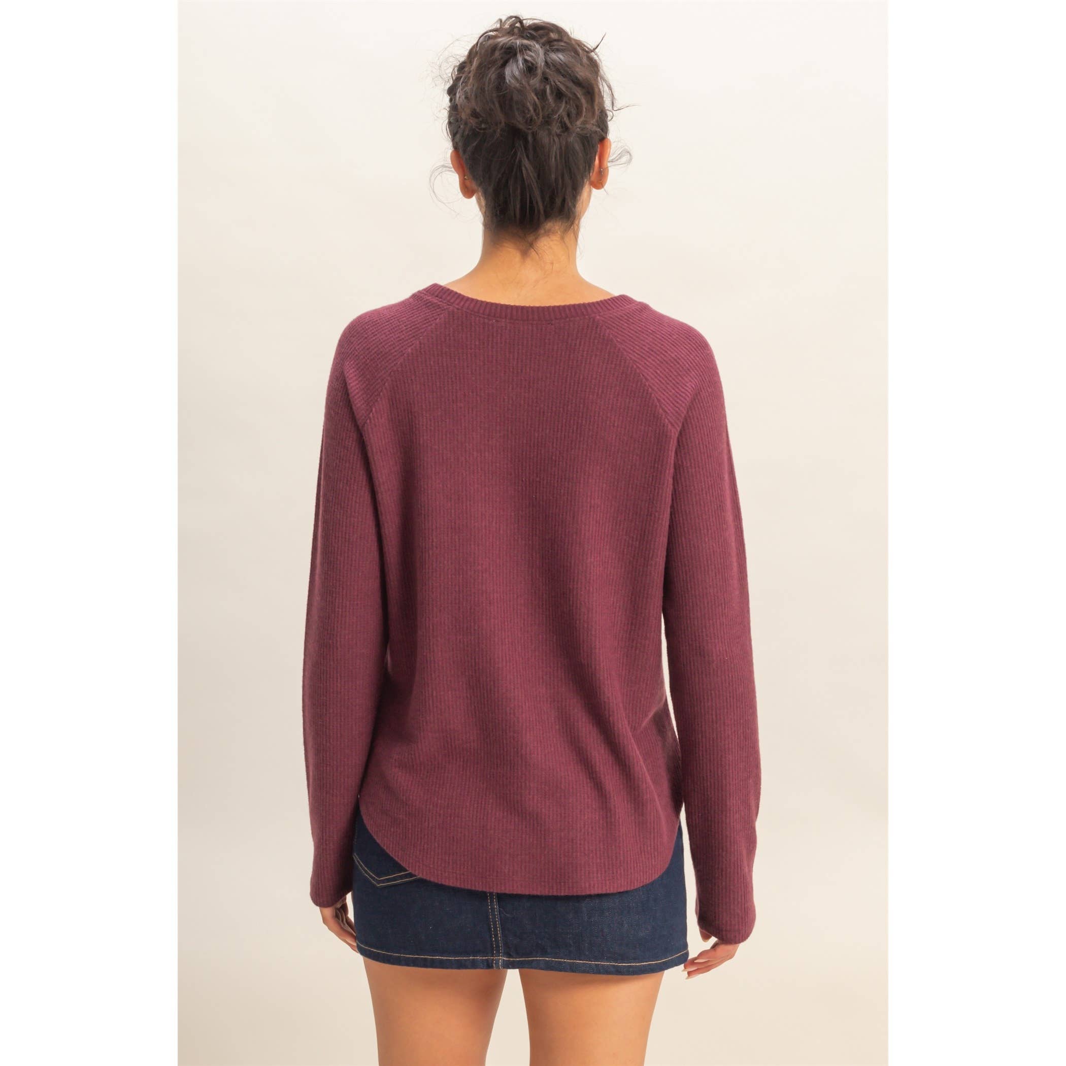 Double Zero - Wholesale Shirt - Women's - Brushed Waffle Raglan Long Sleeve Casual Top8
