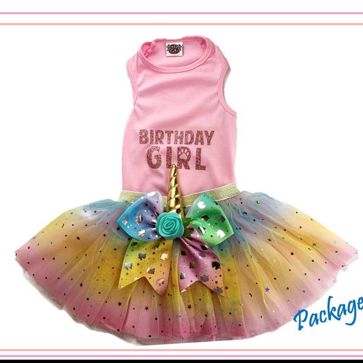 Tenue de fête d'anniversaire pour animal de compagnie | Licorne arc-en-ciel pour la vente par House of FurBaby