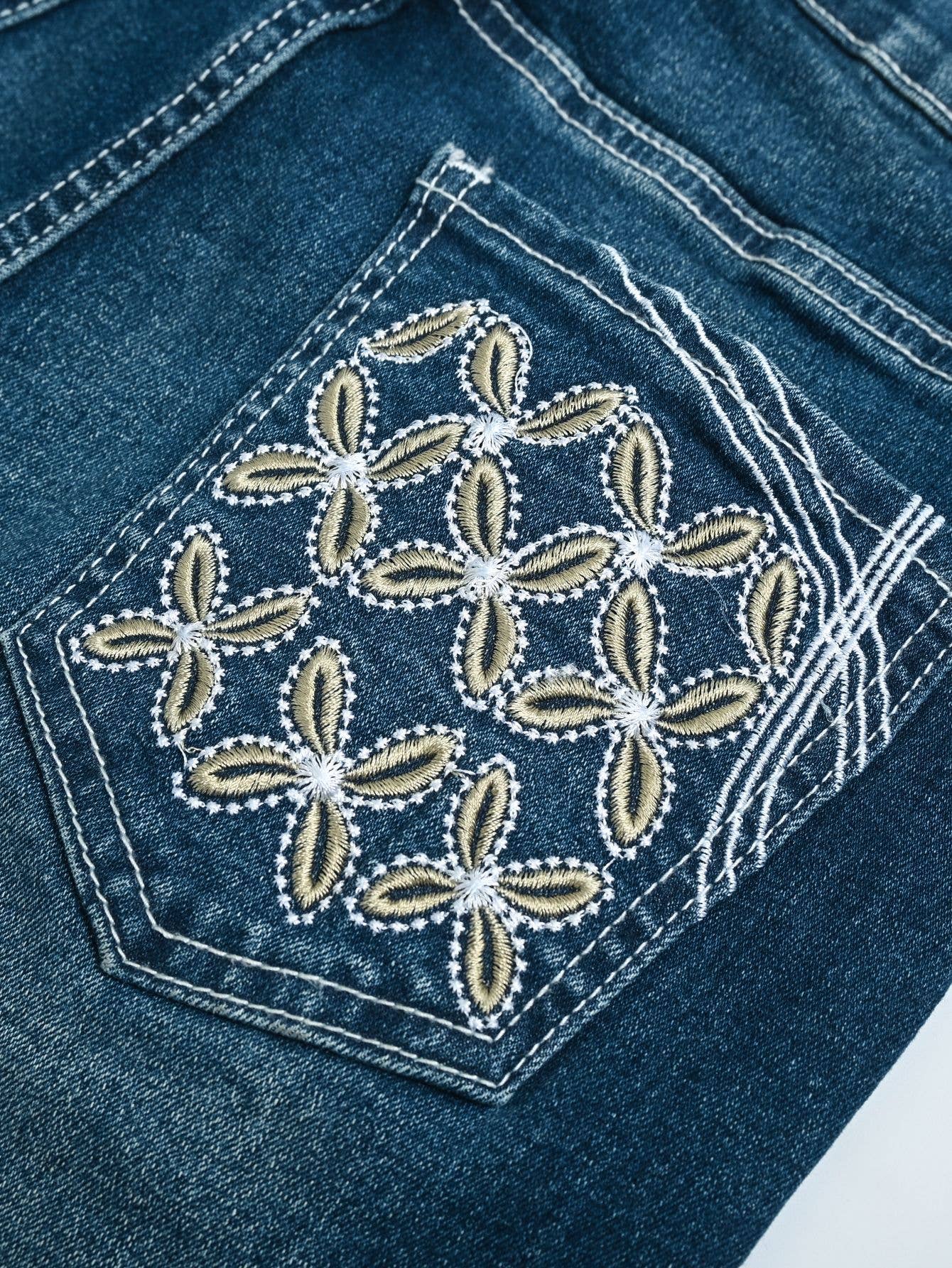 Blue Women's Stretch Flare Jeans Embroidered Boho Denim Pants,  for wholesale on Faire2