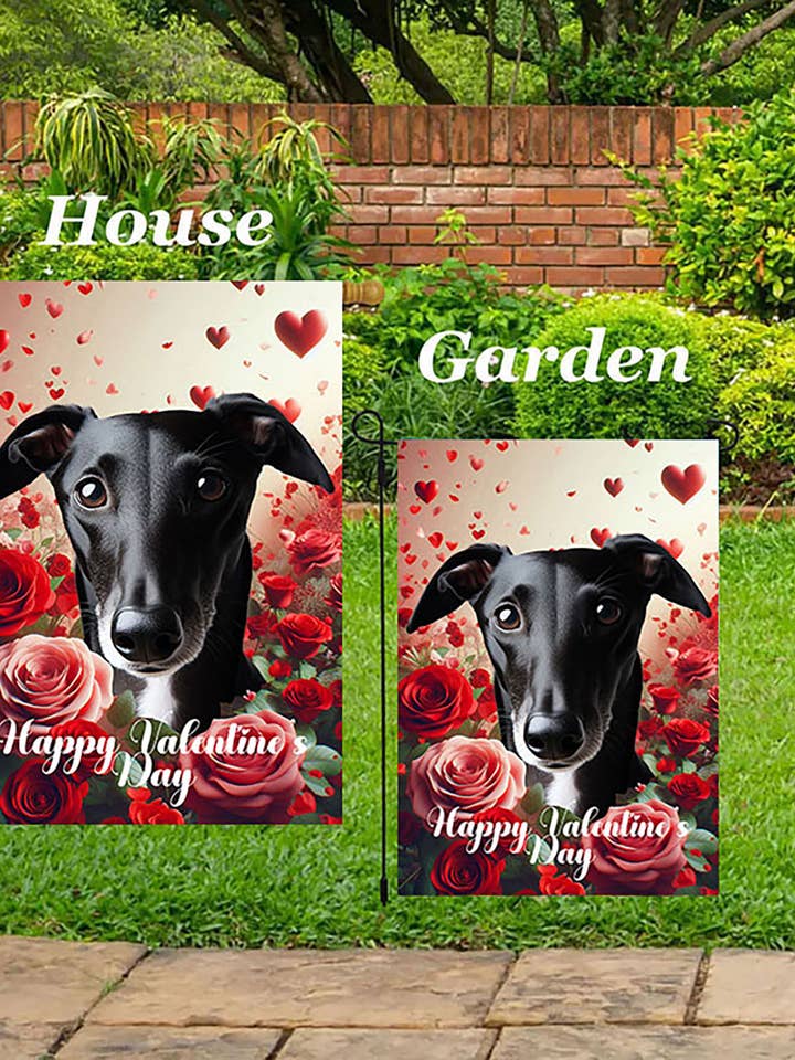 Greyhound Black - Valentine House Flag for wholesale by Best of Breed Products