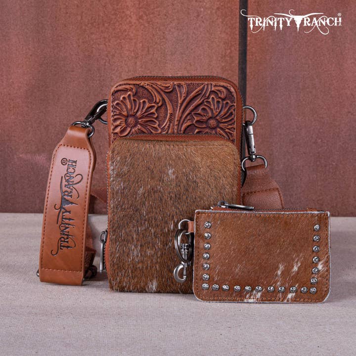 REMOVED BRAND - Wholesale Crossbody Bag - Women's - TR159 -183 Trinity Ranch Genuine Hair-On Cowhide /Tooled Collection Phone Purse with Coin Pouch16