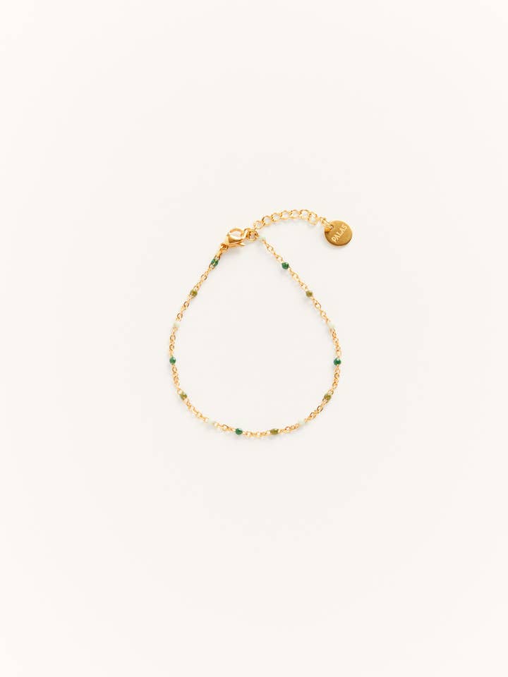 Castelo Green - Golden Chain Bracelet with Green Beads for wholesale by Palas