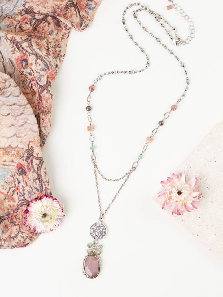 Namaste 23.5-25.5" Czech Glass, Jasper, Freshwater Pearl Statement Necklace for wholesale by Anne Vaughan Designs Jewelry