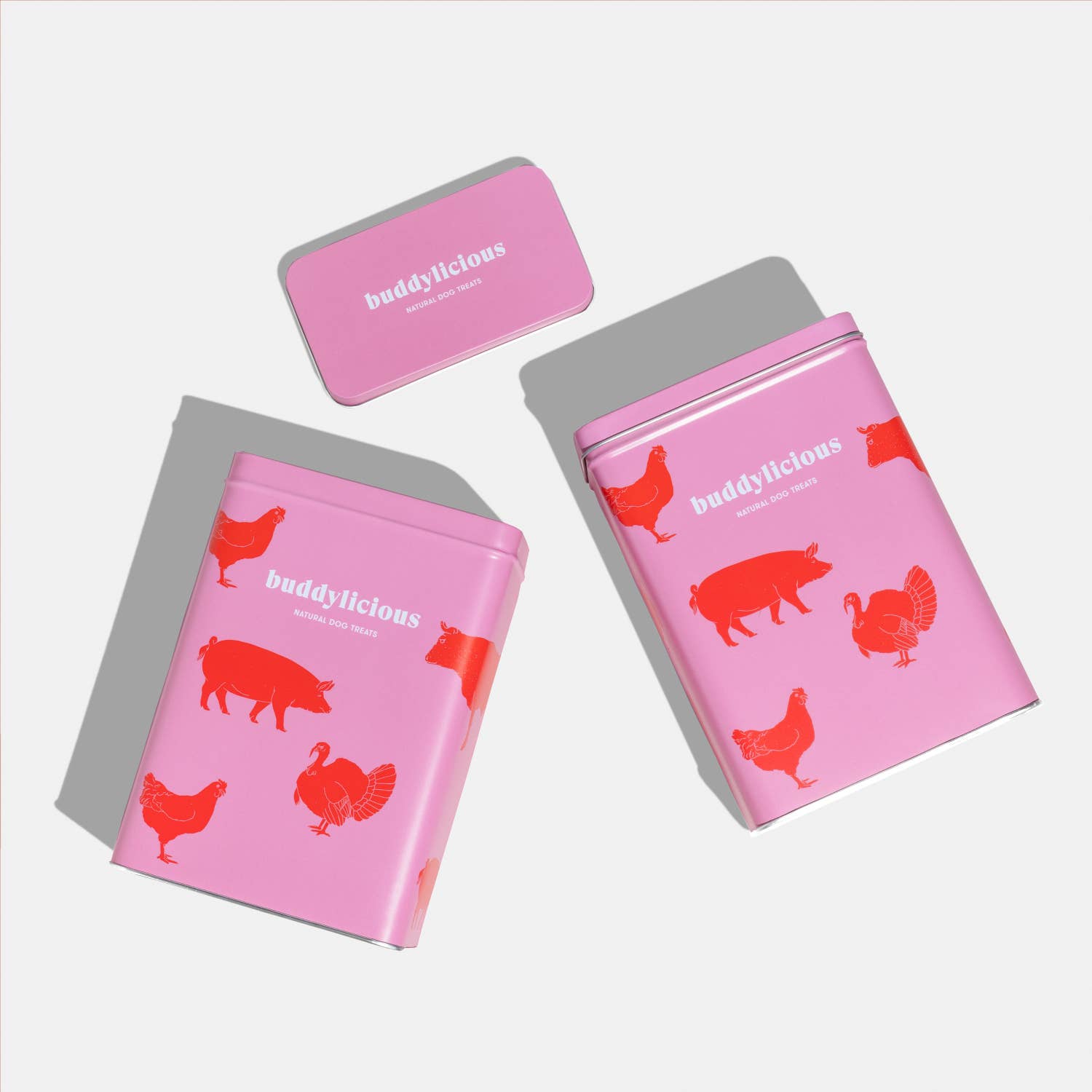 Rosa Confezione regalo Buddylicious Pink Farmyard - Snack naturali proteici per cani in vendita all'ingrosso su Faire5
