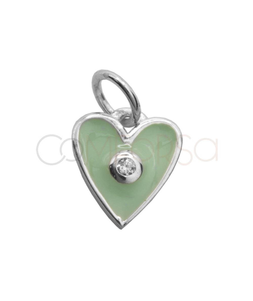 COM FORSA SL - Wholesale Pendant/Charm Necklace - Sterling Silver 925 Mint Enamelled Heart Pendant With Zircon1