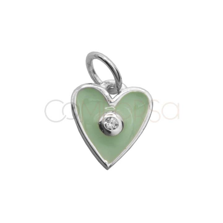 COM FORSA SL - Wholesale Pendant/Charm Necklace - Sterling Silver 925 Mint Enamelled Heart Pendant With Zircon1
