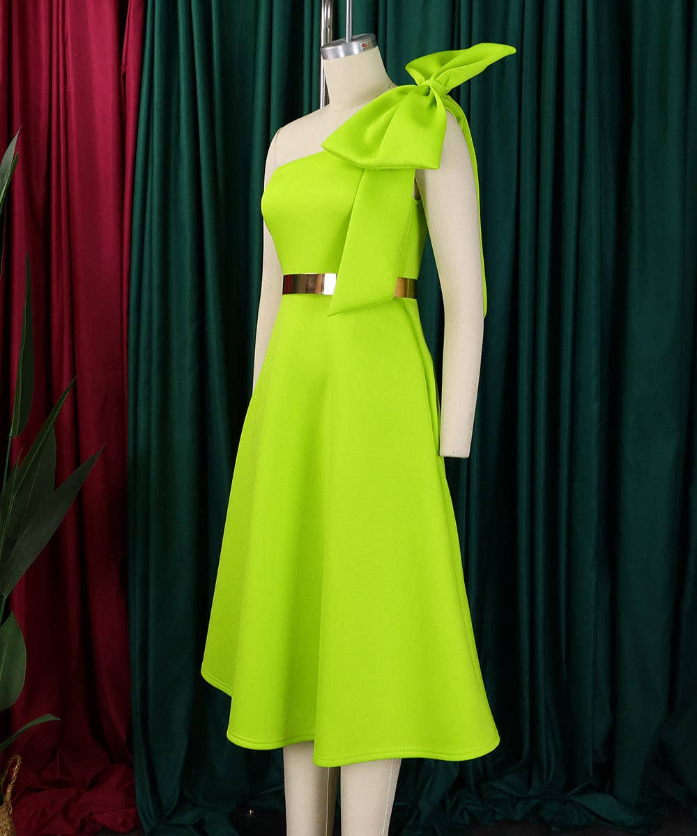 Aria Romance - Wholesale Dress - Women's - Asymmetric Bow-Sleeve Swing Dress8