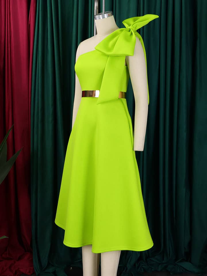 Aria Romance - Wholesale Dress - Women's - Asymmetric Bow-Sleeve Swing Dress8